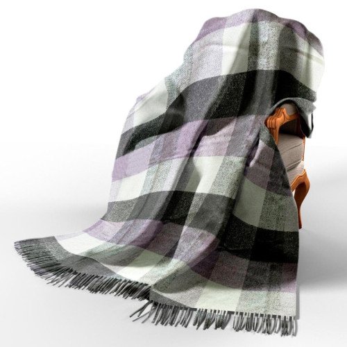 Wool plaid white lilac smoky check