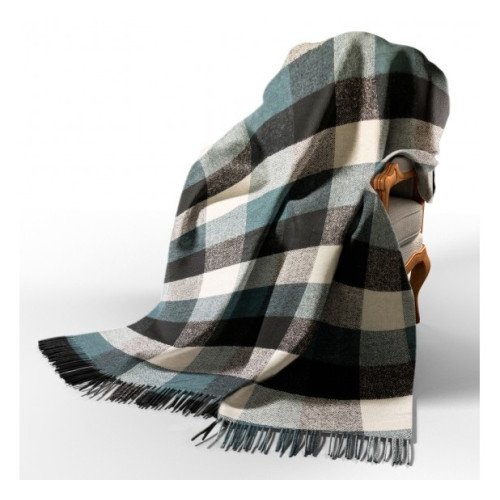 Wool plaid white gray light blue dark blue check