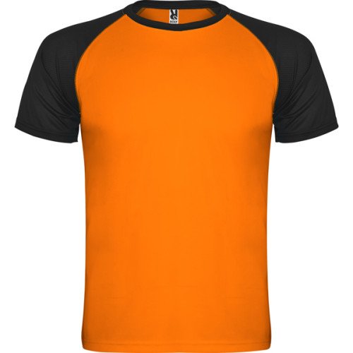 Bērnu raglan t-krekls INDIANAPOLIS, fluorescējoši oranžs/melns